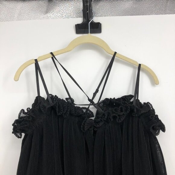 NWT Alice McCall black pleated chiffon ruffle “What  Do You Mean” top - Picture 12 of 16